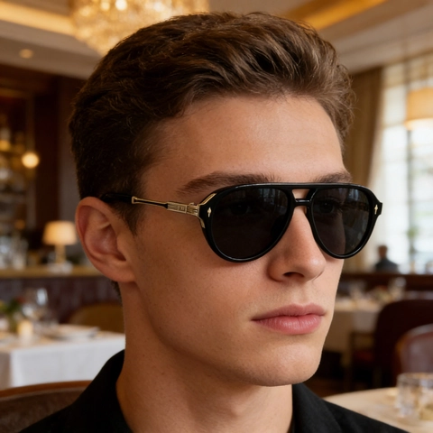 Vintage Pilotenbrille Für Herren UV400 Schutz PC Rahmen Metallbügel Retro Mode Doppelsteg Pilot Sonnenbrille