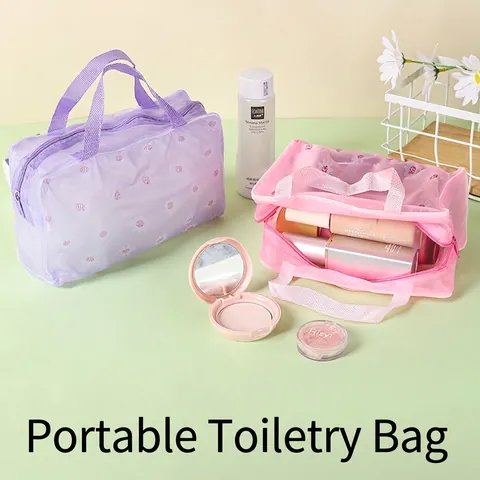 Large Capacity Waterproof PVC Toiletry Bag For Women Portable Travel Makeup Organizer Bag Daisy Floral Print Bathroom Wash Bag