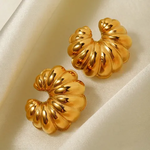Französischer Vintage Edelstahl 18K Vergoldet Croissant Creolen Für Damen Retro Gedreht Spirale Geometrisch Schmuck Geschenk