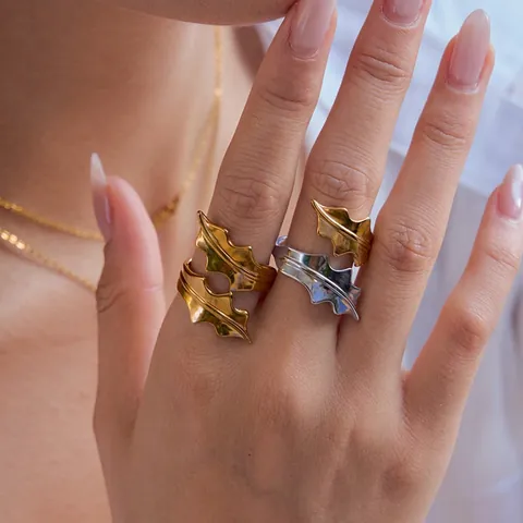 Blad Verstelbare Ring Roestvrij Staal 18K Verguld Chique Minimalistisch Waterdicht Hypoallergeen Sieraden Vrouwen
