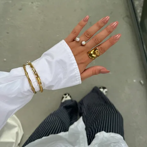 Stainless Steel Shell Artificial Pearl Open Ring 18K Gold Plated Adjustable Waterproof Hypoallergenic Minimalist Fashion Jewelry Women