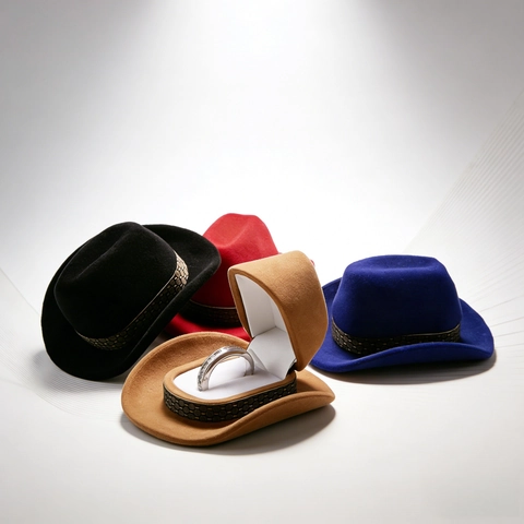 Creatieve Cowboyhoed Sieradendoos Kudde Fluweel Ring Oorbel Opbergdoos Voor Verloving Huwelijksaanzoek Geschenkverpakking