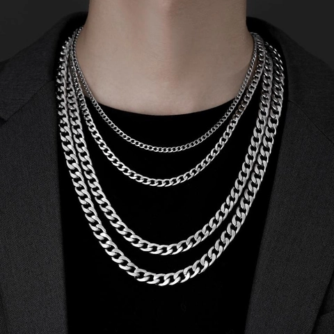 Collana da Uomo in Acciaio Inossidabile a Maglia Cubana Argento Lucido Catena Pesante Gioielli alla Moda Regalo