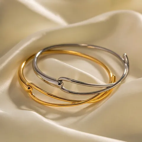 Minimalist Edelstahl Verdrehter Knoten Armreif 18K Vergoldet Offener Armband Für Damen Elegante Mode Schmuck Geschenk