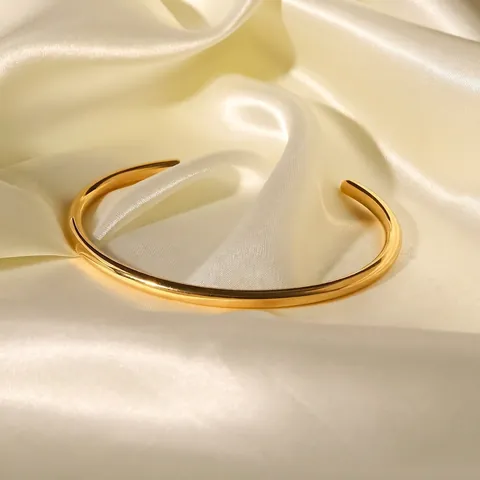 Französischer Stil 18K Vergoldet Edelstahl Offener Armreif Für Damen All-match Minimalist Geometrisches Manschettenarmband Modeschmuck