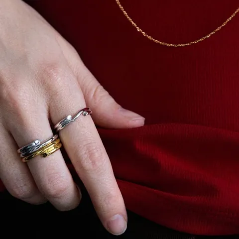 Stainless Steel Ring For Women Overlap Geometric Wave Open Adjustable Waterproof Hypoallergenic Minimalist Jewelry
