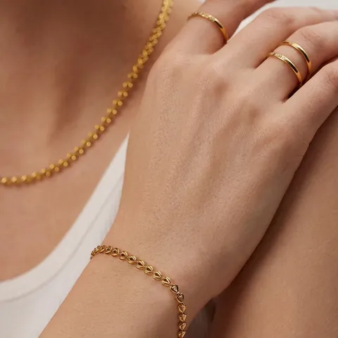 Collana E Bracciale Con Cuori Cavi Acciaio Inossidabile Placcato Oro 18K Gioielli Eleganti Minimalisti Da Donna