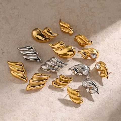 Boucles d'Oreilles Clous en Acier Inoxydable Or Argent Aile Goutte d'Eau pour Femme Bijoux Géométriques Mode Minimaliste