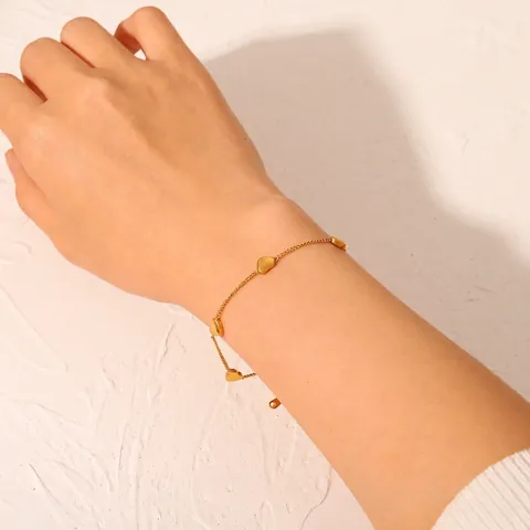 Bracciale Con Ciondolo A Cuore In Acciaio Inossidabile Placcato Oro 18K Per Donna Catena Sottile Regolabile Ins