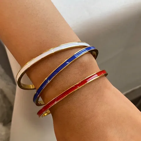 Bracciale Rigido In Acciaio Inossidabile Smalto Stile Minimalista Di Lusso Gioielli In Olio Di Goccia Con Chiusura A Fibbia Per Donna