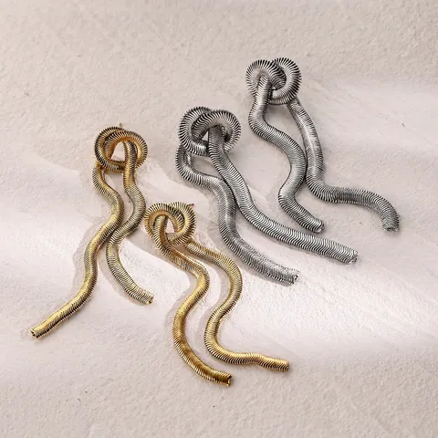 Stainless Steel Snake Chain Tassel Earrings Knot Design Wavy Drop Earrings Gold Silver Plated Women Fashion Jewelry Gift