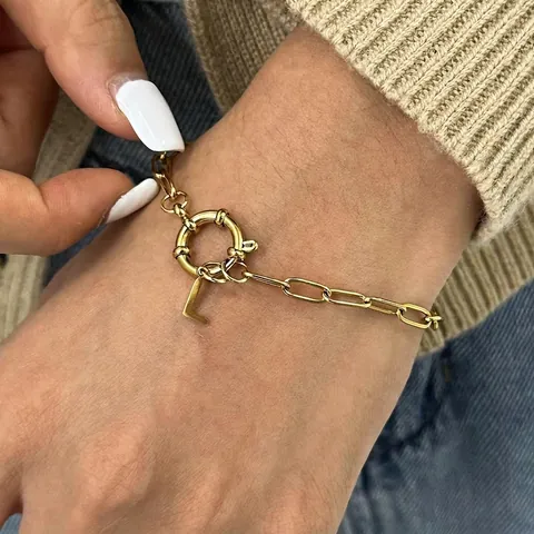 Pulsera Con Colgante De Letra L Acero Inoxidable Minimalista Cierre Marinero Chapado En Oro Joyería Impermeable Mujeres