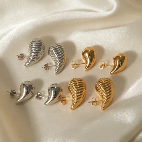 Orecchini a Bottone in Acciaio Inossidabile Placcato Oro 18K Goccia d'Acqua per Donna Orecchini a Righe Vintage Minimalista Gioielli Geometrici