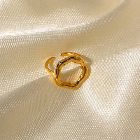 Anillo Abierto Ajustable De Acero Inoxidable Chapado En Oro De 18K Diseño Hueco Onda De Lava Irregular Joyería De Moda Mujer