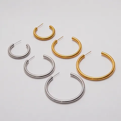 Classic Stainless Steel Hoop Earrings For Women Waterproof Hypoallergenic Non Fading Polished C Shaped Studs Fashion Jewelry