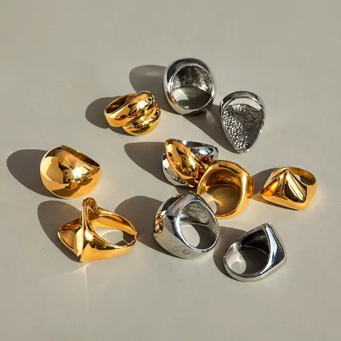 Massiver Edelstahl Geometrischer Offener Ring Für Damen 18K Vergoldet Silber Unregelmäßige Flüssige Form Mode Finger Schmuck