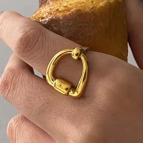 Horsebit Ring Edelstahl 18K Vergoldet Minimalistisches D-Schnalle Steigbügel Wasserdicht Modeschmuck Für Damen