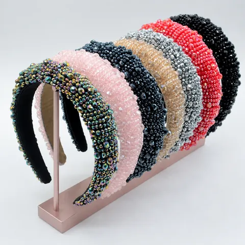 Serre-Tête Rembourré Baroque Cristal Strass Perlé Large Épais Bandeau Doublure Velours Coiffure Mode Pour Femmes