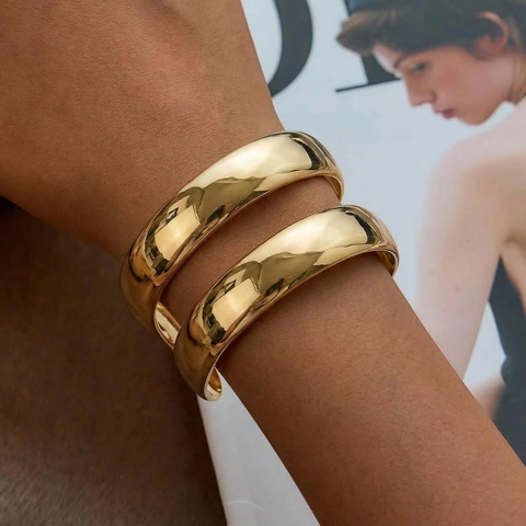 Minimalistisches Zweilagiges Offenes Armband 18K Vergoldeter Edelstahl Geometrischer Retro Armreif Für Damen Wasserdicht