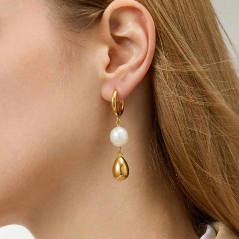 Pendientes De Perlas Naturales De Agua Dulce Barrocas Vintage Acero Inoxidable Chapado En Oro 18K Colgante Gota Elegante