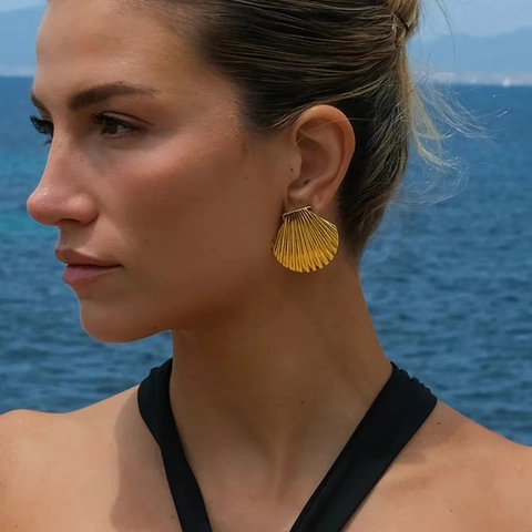 Scallop Muschel Ohrstecker 304 Edelstahl 18K Vergoldet Wasserdicht Hypoallergen Urlaubsstil Für Frauen