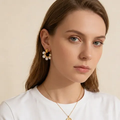 Eleganti Orecchini A Cerchio A C In Acciaio Inossidabile Placcato Oro 18K Con Künstliche Perle Bianche Stile Vintage Francese Per Donna