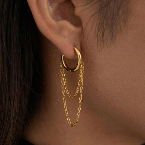 Layered Chain Hoop Earrings Stainless Steel 18K Gold Plated Tassel Dangle Geometric Minimalist Jewelry For Women
