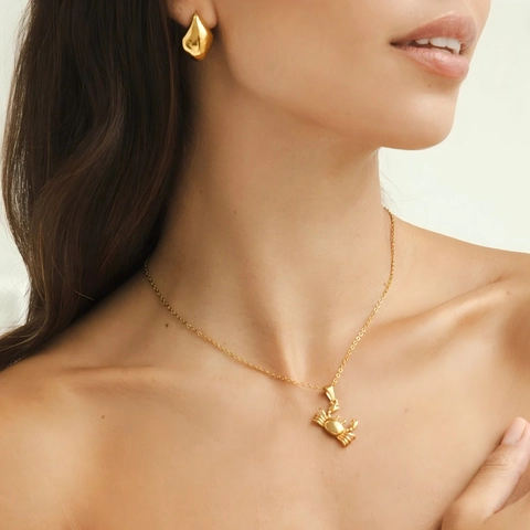Colliers Pendentif Crabe Dauphin Acier Inoxydable Plaqué Or 18K Étanche Hypoallergénique Style Océan Pour Femmes