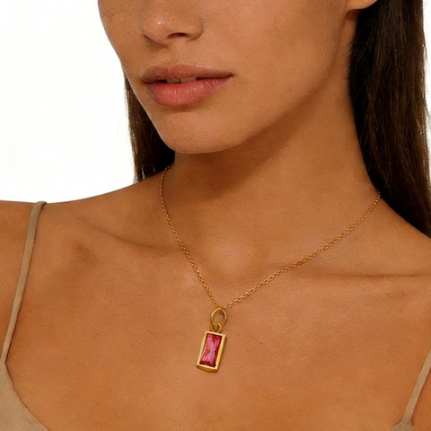 Rectangular Birthstone Charms Stainless Steel Gold Plated Zircon Pendants For DIY Jewelry Making Necklaces Earrings