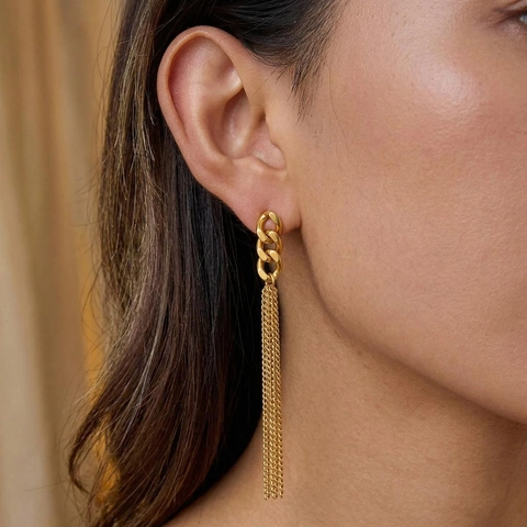 Long Tassel Dangle Earrings Stainless Steel 18K Gold Plated Hypoallergenic Waterproof Elegant Geometric Chain Jewelry