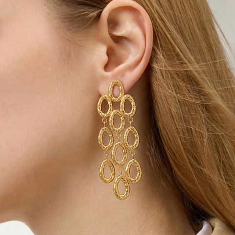 Hammered Texture Drop Earrings Stainless Steel 18K Gold Plated Geometric Tassel Dangle For Women Waterproof Hypoallergenic