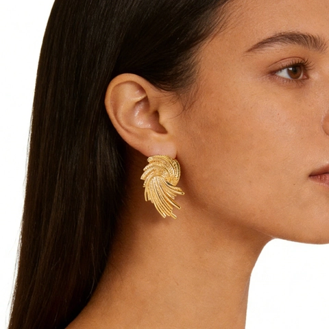 Boucles D'oreilles Puces En Acier Inoxydable Design Tourbillon Plaqué Or 18K Géométrique Irrégulier Bijoux Femme