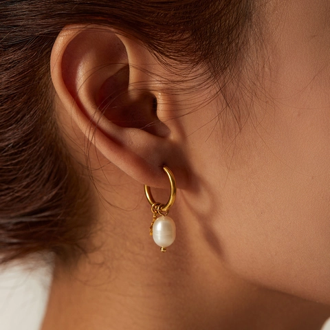 Star Pendant Hoop Earrings And Studs Natural Freshwater Pearl Stainless Steel Gold Plated Hypoallergenic Jewelry For Women
