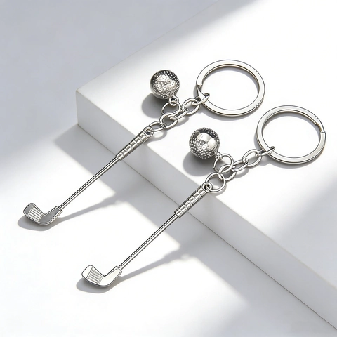 Mini Golfschläger Und Ball Schlüsselanhänger Silber Zinklegierung Eisen Sport Anhänger Tasche Deko Kreatives Geschenk