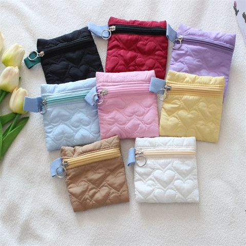 Quilted Heart Coin Purse Polyester Zipper Mini Storage Pouch Portable Cute Small Wallet For Girls Women