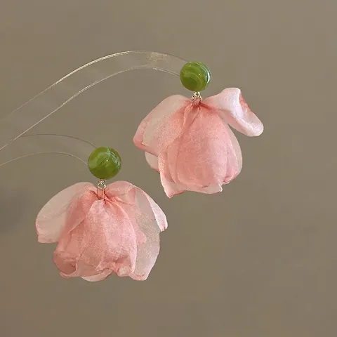 Blütenblatt Ohrhänger Mit Chiffon Stoff Und 925 Sterling Silver Earring Post Französischer Retro Fee Stil Für Damen