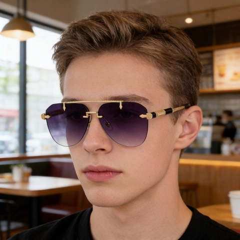 Lunettes de Soleil Aviateur Sans Cadre pour Hommes UV400 Verres Dégradés Double Pont Monture en Métal pour Conduite Extérieur Voyage