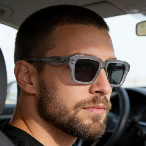 Fashion Square Polarized Sunglasses For Men UV400 Protection Metal Decoration Vintage Modern Outdoor Driving Sun Glasses