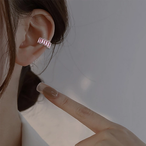 Baguette Cut Zircon Ear Cuff No Piercing Rectangular Stone Copper Clip On Earrings Trendy Jewelry For Women