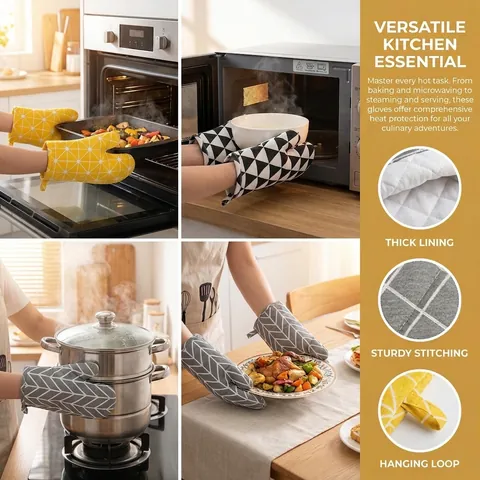 Guanto Da Forno Isolato Cotone Lino Cucina Cottura Microonde Presina Motivo Geometrico Nordico Con Gancio Per Appendere