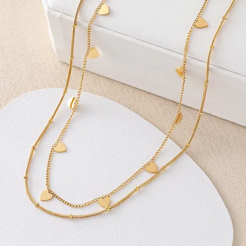Collana con Pendente a Cuore a Doppio Strato in Acciaio Inossidabile Placcato Oro 18K per Donna Gioielli Minimalisti a Strati
