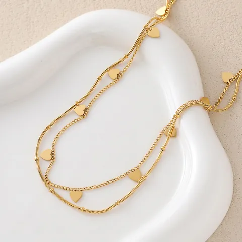 Collana con Pendente a Cuore a Doppio Strato in Acciaio Inossidabile Placcato Oro 18K per Donna Gioielli Minimalisti a Strati