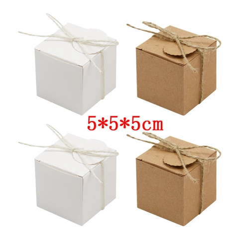 Mini Kraft Paper Square Candy Box DIY Vintage Gift Containers With Hemp Rope For Wedding Party Favors Souvenirs Rustic