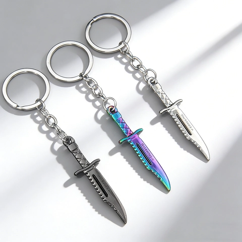 Mini Tactical Knife Model Keychain Zinc Alloy Electroplated Cool Sword Shape Bag Pendant Decoration Accessory