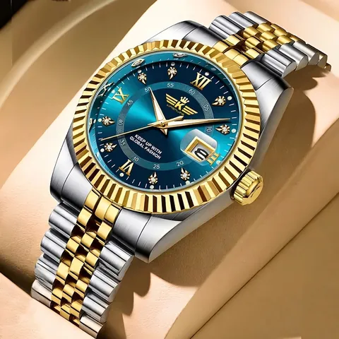 Men Luxury Quartz Watch Stainless Steel Alloy Band Calendar Luminous Water Resistant Business Casual Elegant Wristwatch