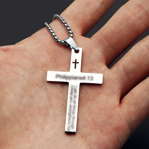 Kruis Hanger Ketting Roestvrij Staal Bijbeltekst Gegraveerd Filippenzen 4-13 Hip Hop Religieuze Sieraden Voor Heren Dames