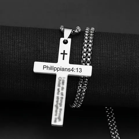 Kruis Hanger Ketting Roestvrij Staal Bijbeltekst Gegraveerd Filippenzen 4-13 Hip Hop Religieuze Sieraden Voor Heren Dames