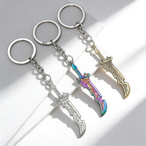 Portachiavi Spada In Metallo Modello Arma Pugnale In Lega Per Uomo Fantasy Inciso Arcobaleno Bronzo Argento Ornamento Da Borsa