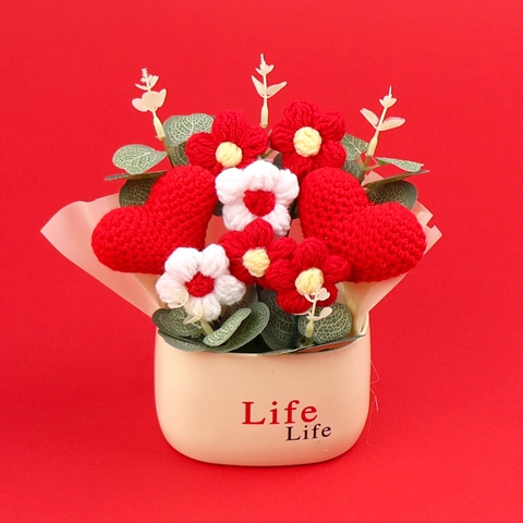 Plante En Pot De Fleurs Au Crochet À La Main Fleurs Tricotées En Forme De Cœur Décoration De Bureau Cadeau Créatif