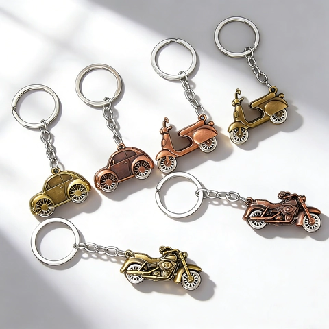 Vintage Metall Fahrzeug Schlüsselanhänger Legierung Antik Bronze Käfer Auto Roller Motorrad Schlüsselring Für Herren Damen Geschenk
